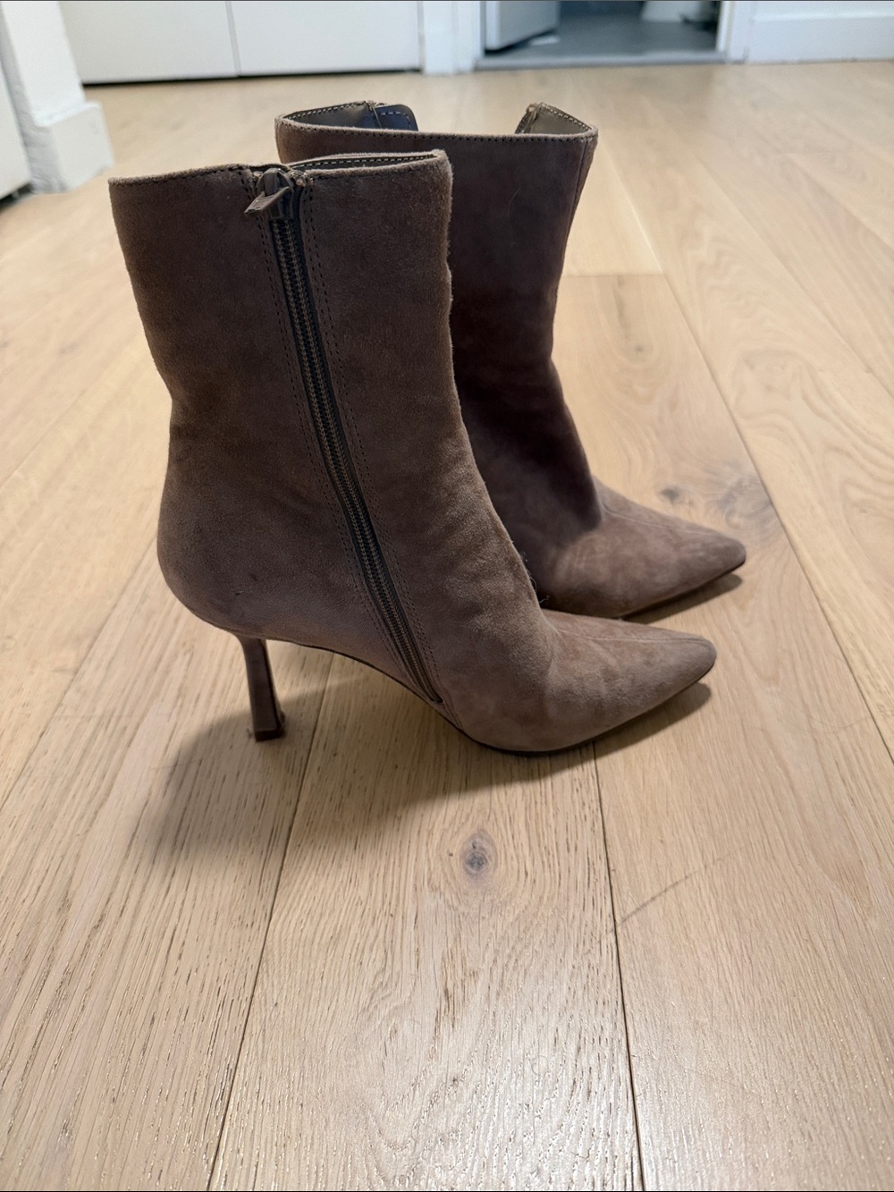 Steve Madden Taupe Suede Pointed Toe Stiletto Ankle Boots